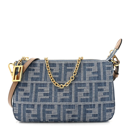 Fendi Denim Vitello King F is Fendi FF Embroidered Baguette Pouch Denim Sand 1 of 11