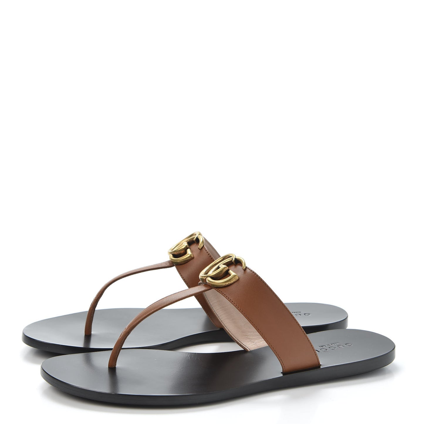 Calfskin GG Marmont Thong Sandals 39 Cognac