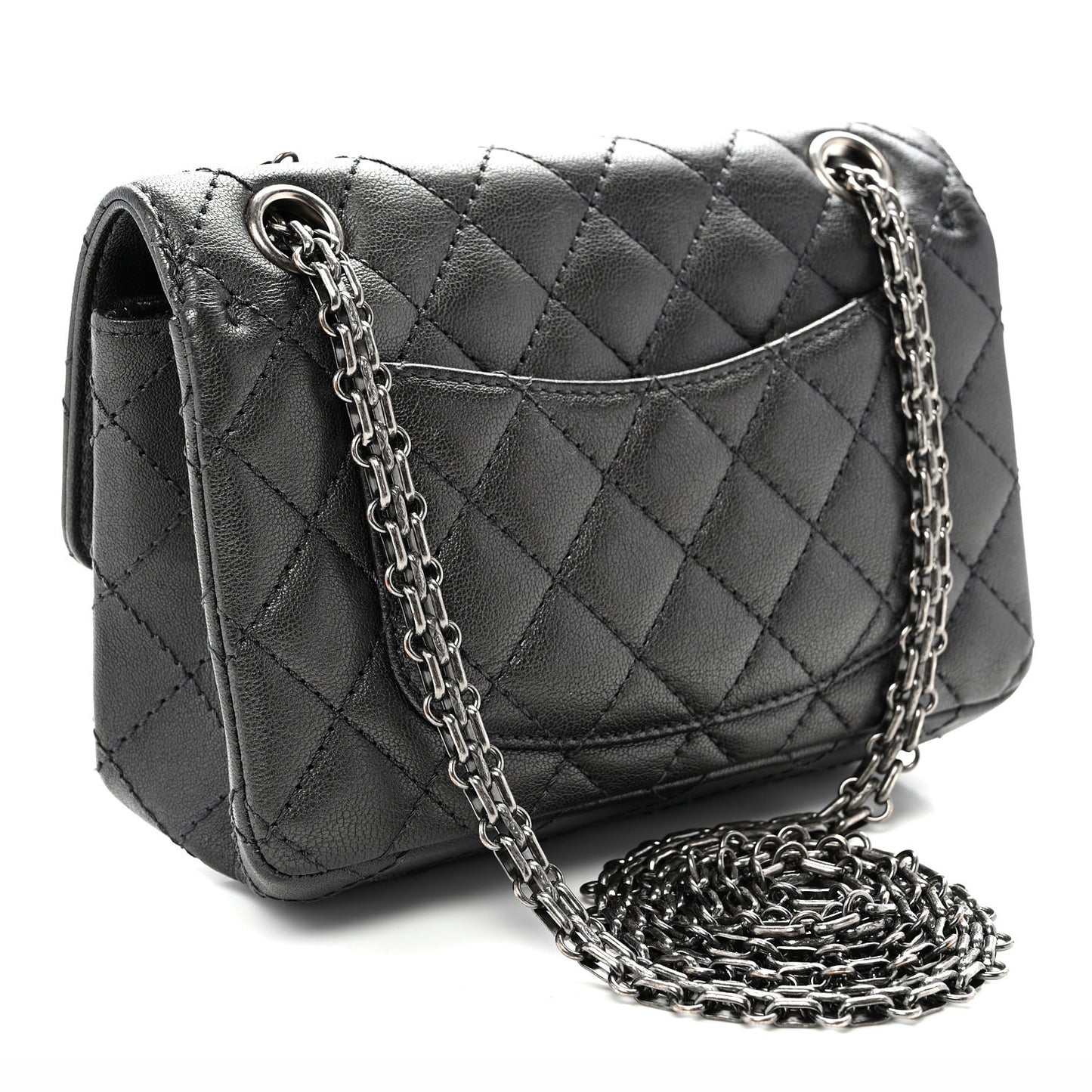 Metallic Sheepskin Quilted 2.55 Reissue Mini Flap Dark Silver