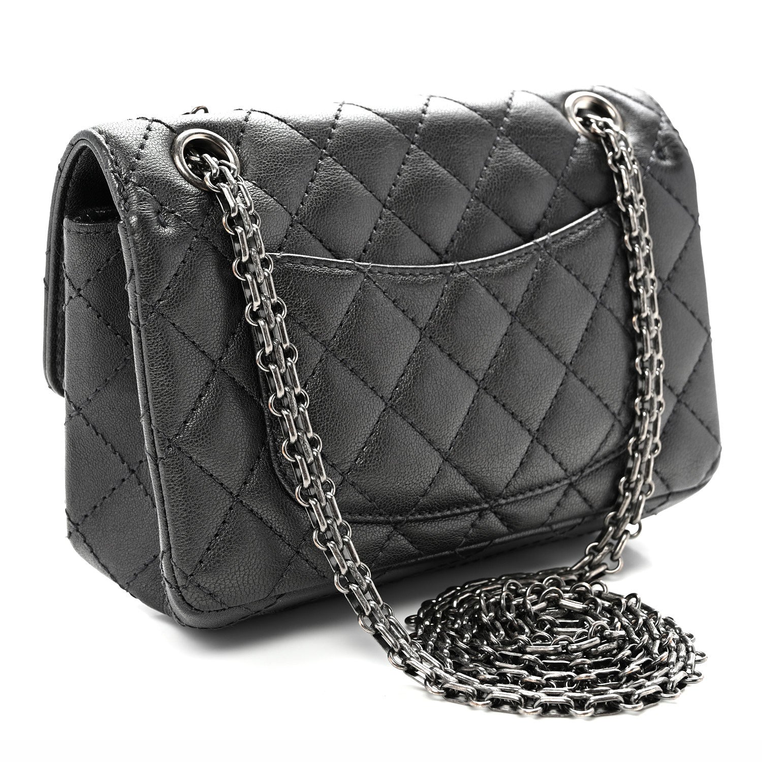 Chanel Metallic Sheepskin Quilted 2.55 Reissue Mini Flap Dark Silver 3 of 12