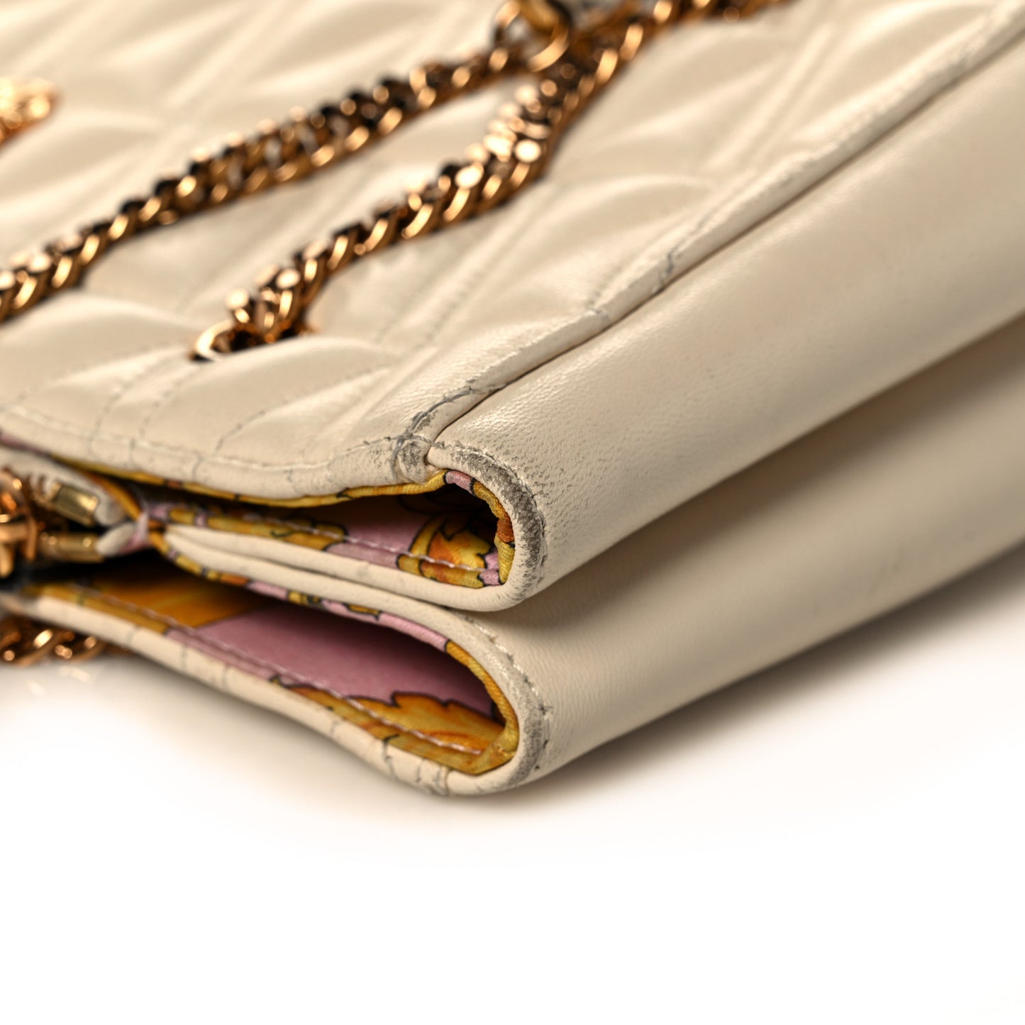 Nappa Barocco Quilted Virtus Chain Shoulder Bag Ecru