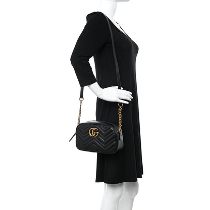 Gucci Calfskin Matelasse Small GG Marmont Chain Shoulder Bag Black 2 of 10