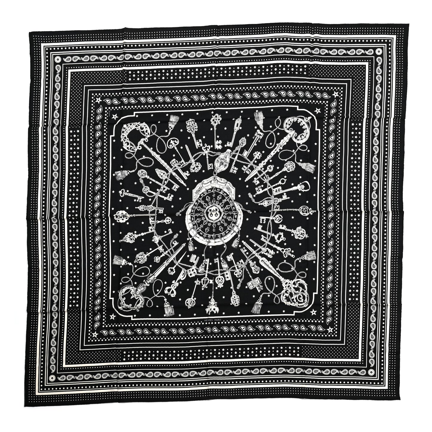 Cashmere Silk Les Cles Bandana Shawl 140 Black White