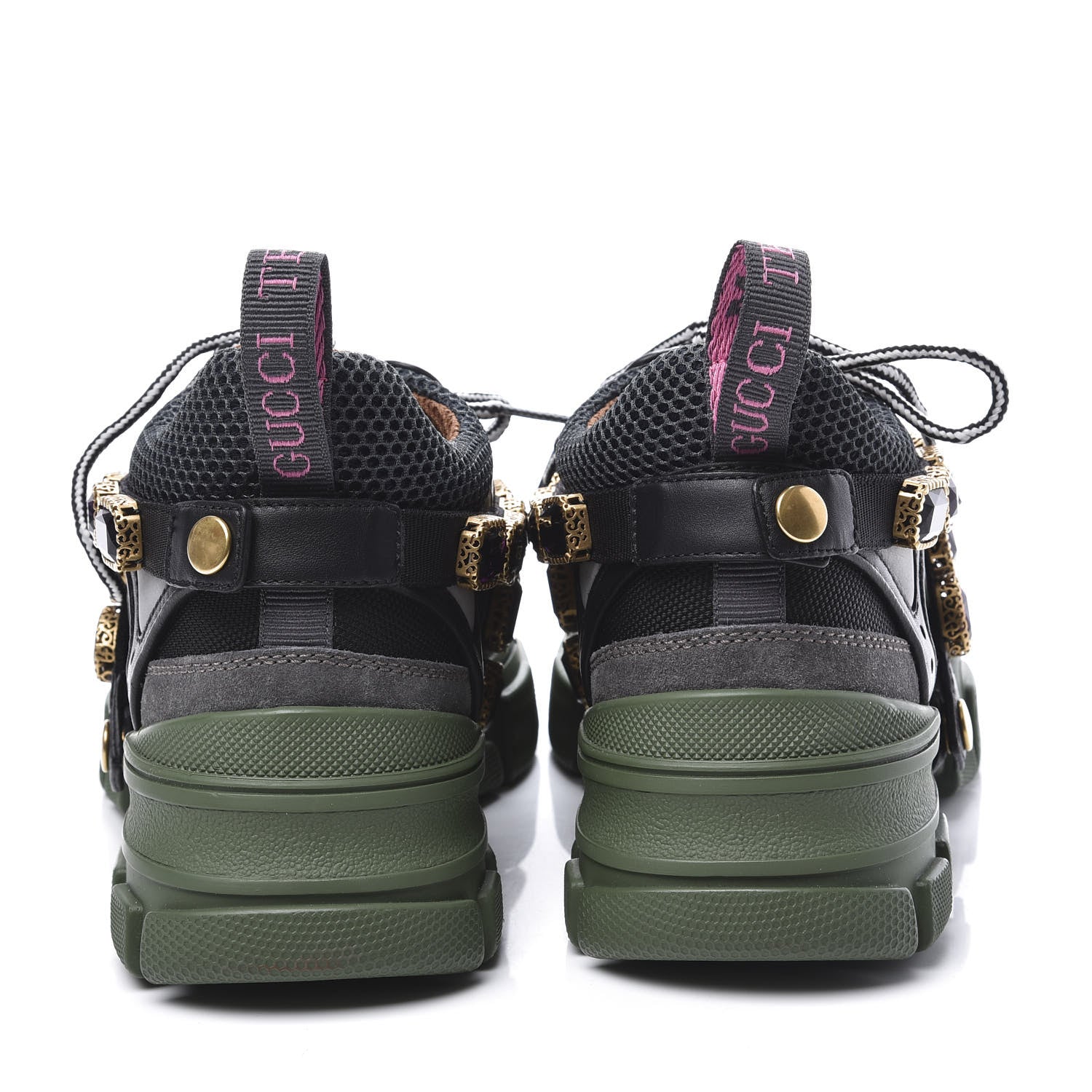 Gucci X SEGA Mesh Suede Calfskin Removable Crystals Flashtrek Sneakers 36.5 Loess Black Olive Green 5 of 10