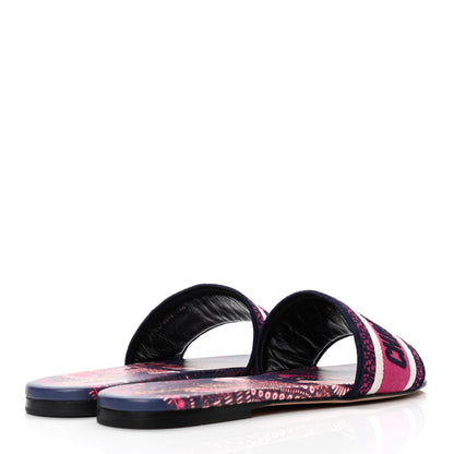 Christian Dior Canvas Embroidered Animals Dway Mules Slide Sandals 40 Deep Blue Fuchsia 3 of 4