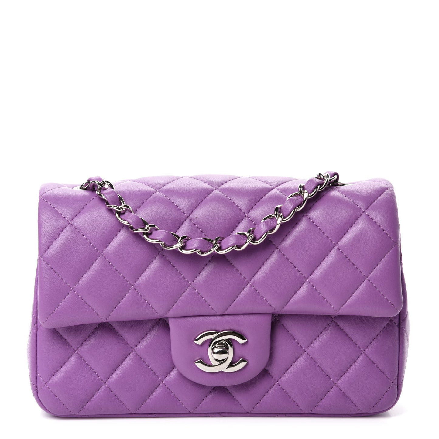 Lambskin Quilted Mini Rectangular Flap Purple