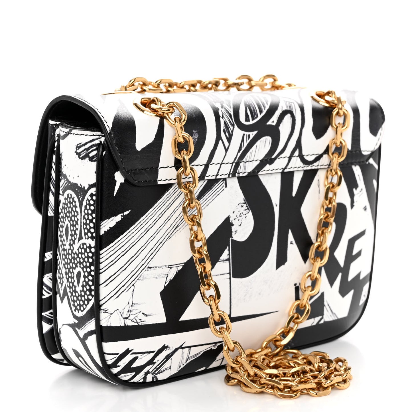 x Christian Marclay Calfskin Zzhaa Printed Small C Bag Black White