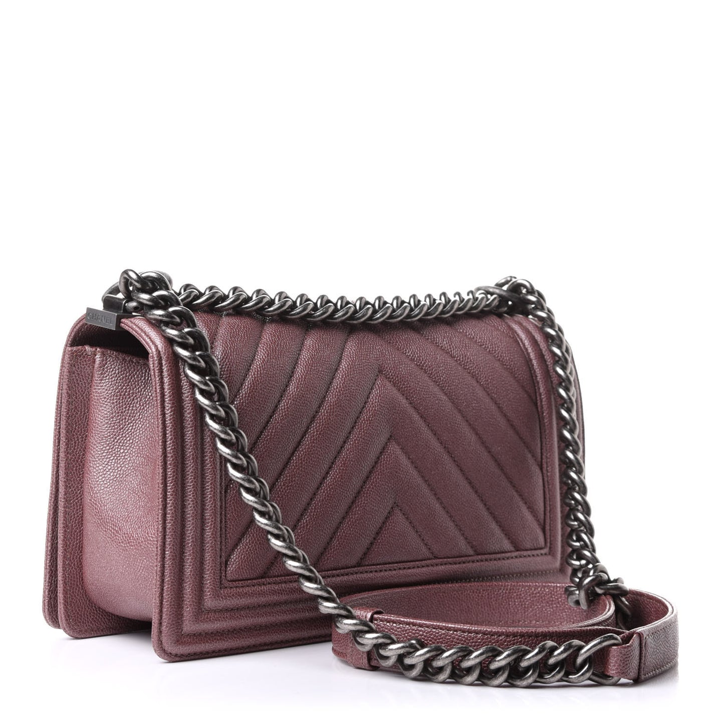 Metallic Caviar Chevron Quilted Medium Boy Flap Dark Pink