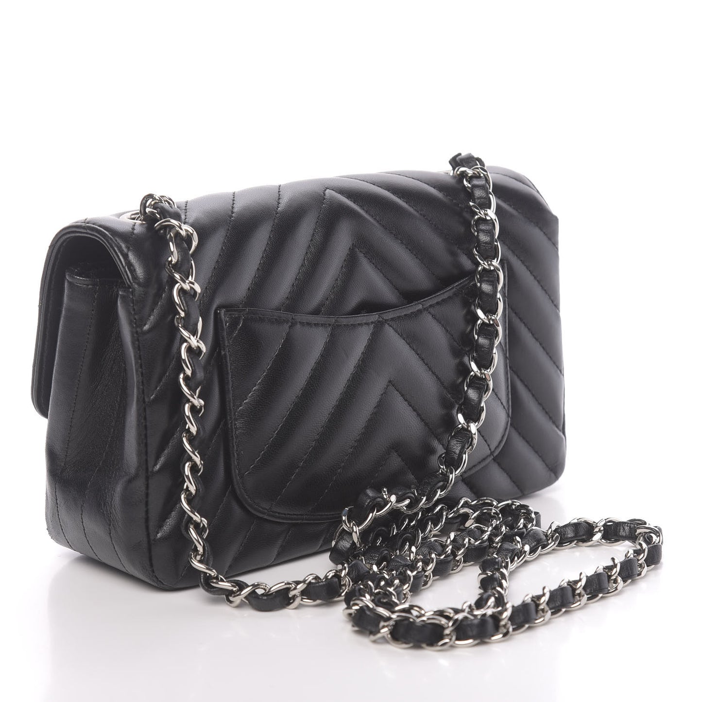 Lambskin Chevron Quilted Mini Rectangular Flap Black