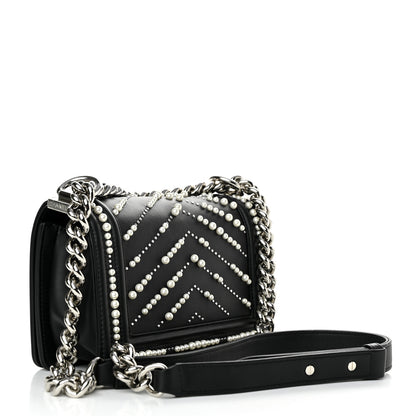 Chanel Calfskin Pearl Chevron Small Boy Flap Black 3 of 10