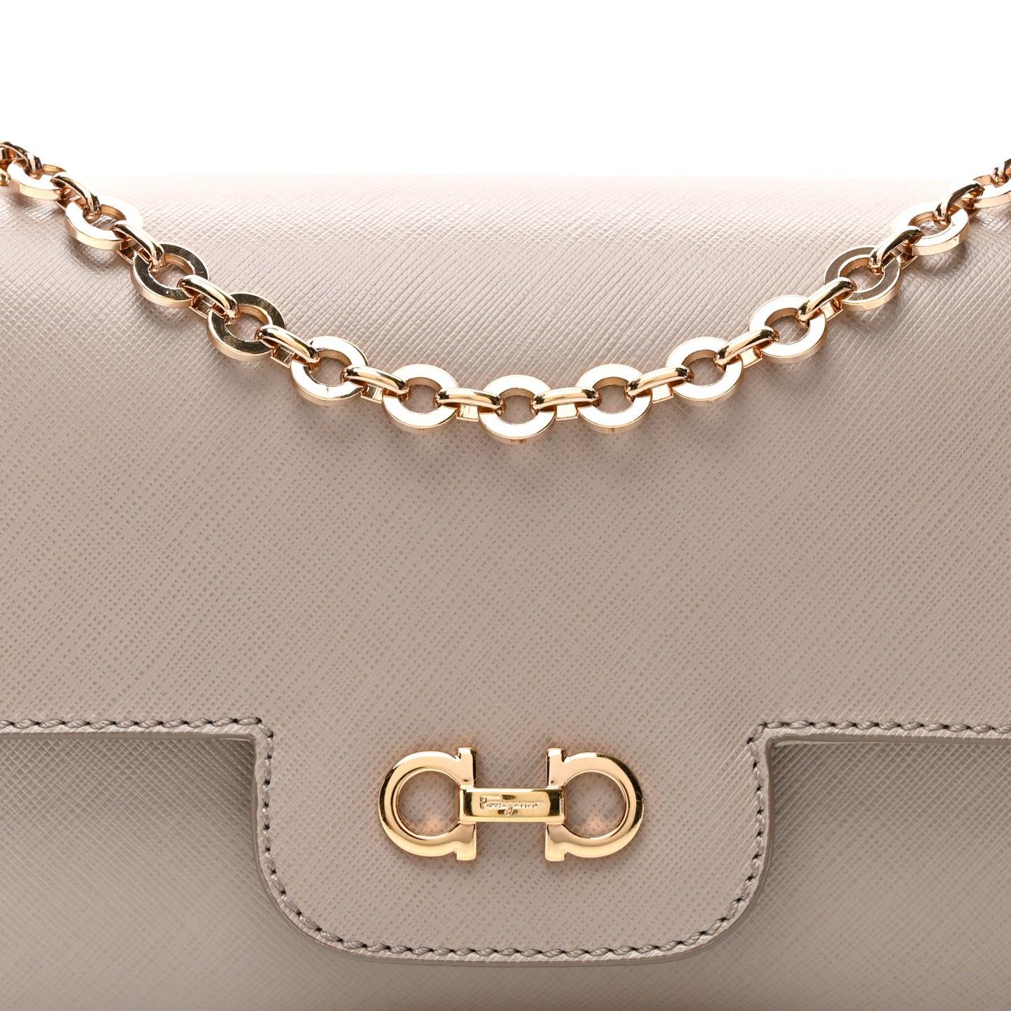 Hammered Calfskin Gancini Flap Bag Beige