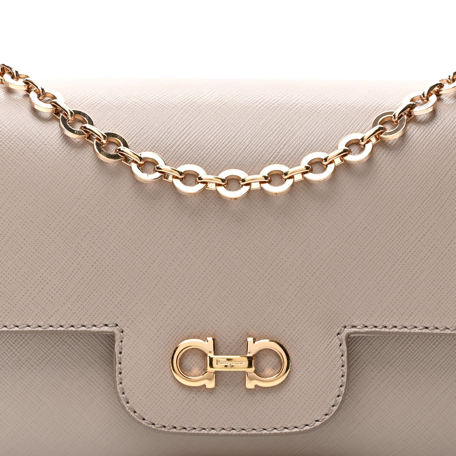 Salvatore Ferragamo Hammered Calfskin Gancini Flap Bag Beige 8 of 10
