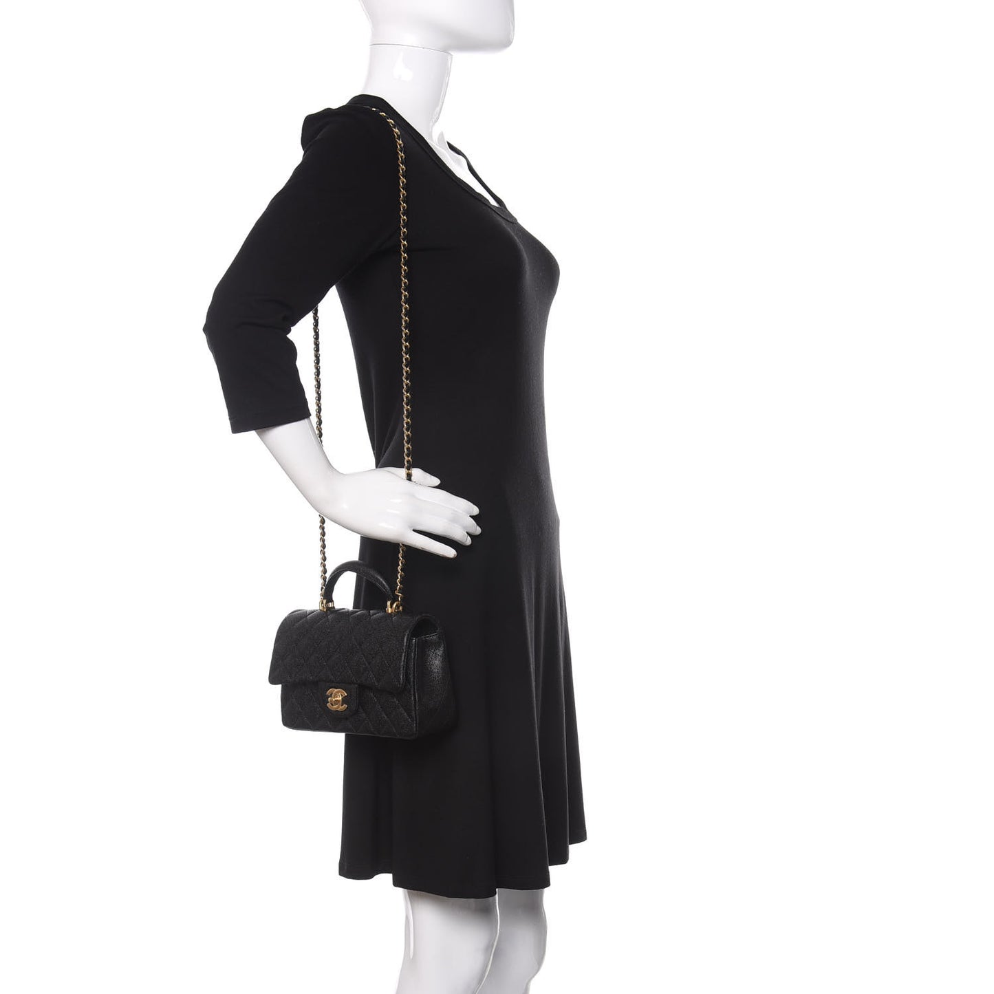 Caviar Quilted Mini Top Handle Rectangular Flap Black