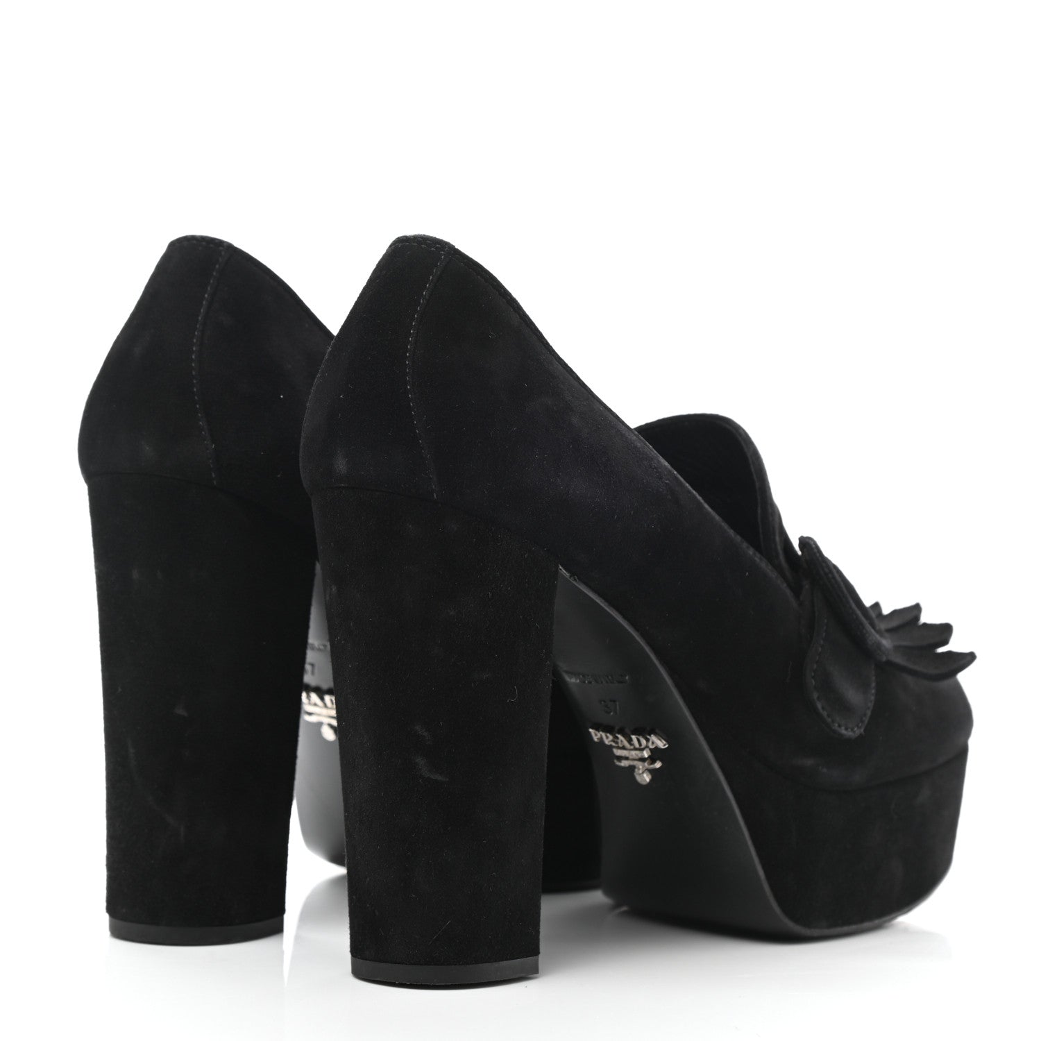 Prada Suede Kiltie 110 Platform Pumps 37 Black 4 of 8