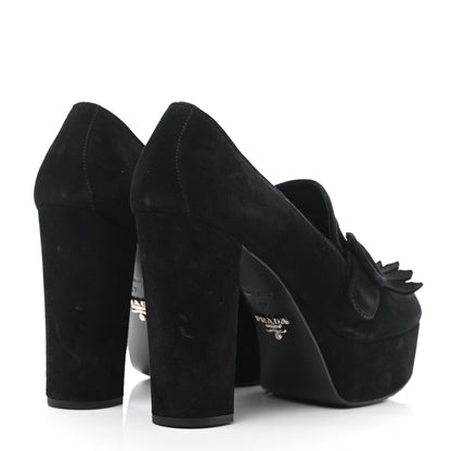 Prada Suede Kiltie 110 Platform Pumps 37 Black 4 of 8
