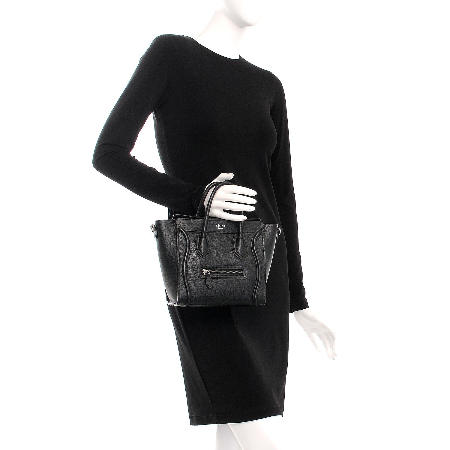 Celine Drummed Calfskin Nano Luggage Black 3 of 8