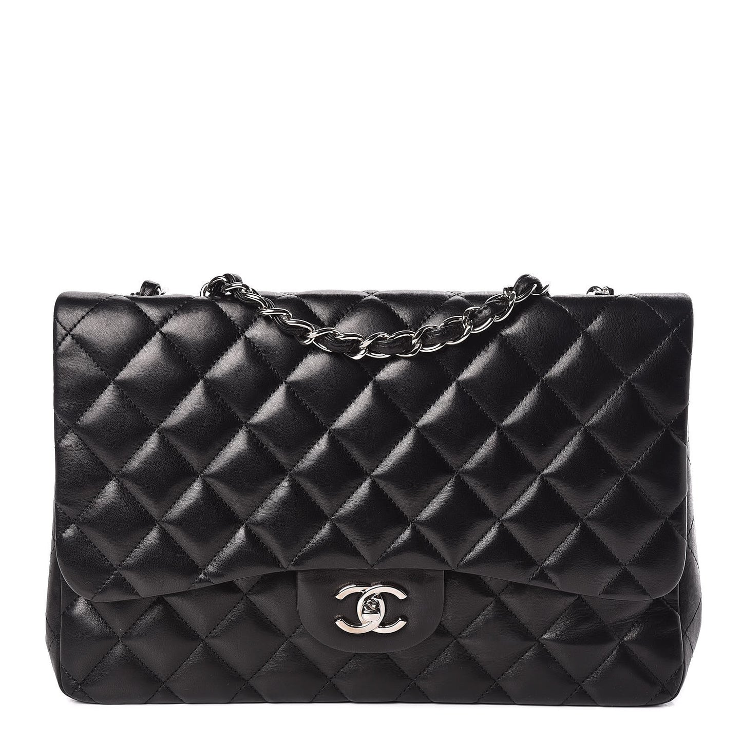 Lambskin Quilted Jumbo Single Flap Black