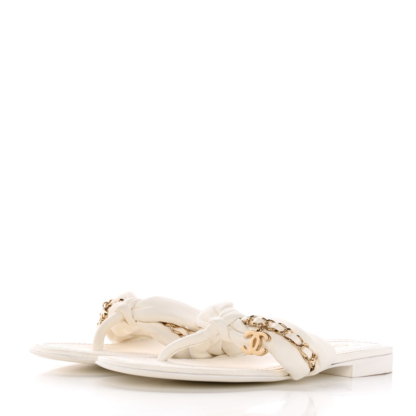 Lambskin Chain CC Thong Sandals 35 White
