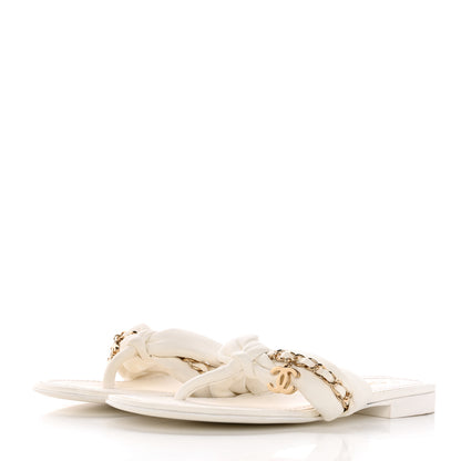 Chanel Lambskin Chain CC Thong Sandals 35 White 3 of 12