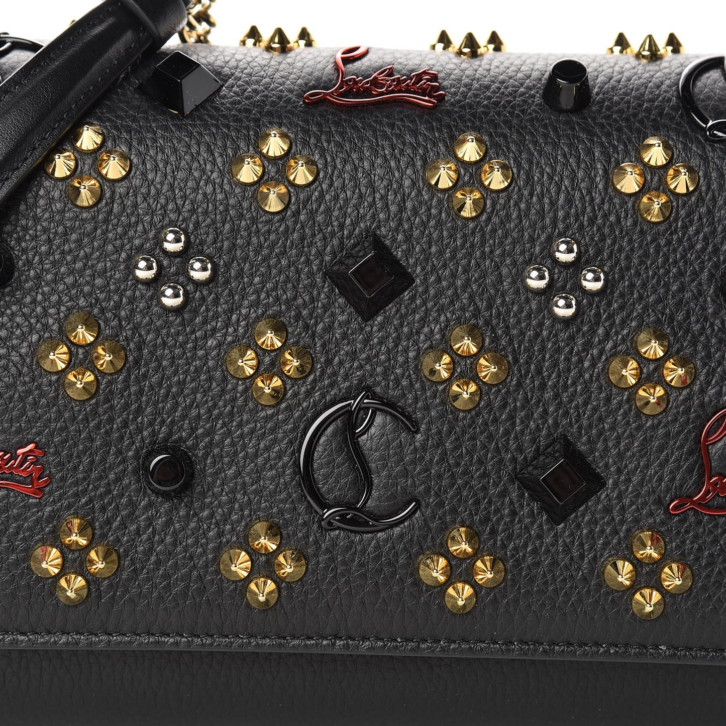 Calfskin Spikes Loubinthesky Paloma Clutch Black Multimetal