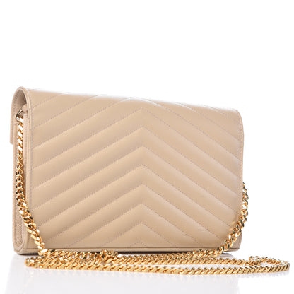 Saint Laurent Grain De Poudre Matelasse Chevron Monogram Chain Wallet Nude Powder 3 of 10