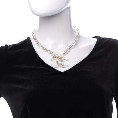 Chanel Resin Pearl Crystal CC Necklace Pearly White Transparent Gold 2 of 6