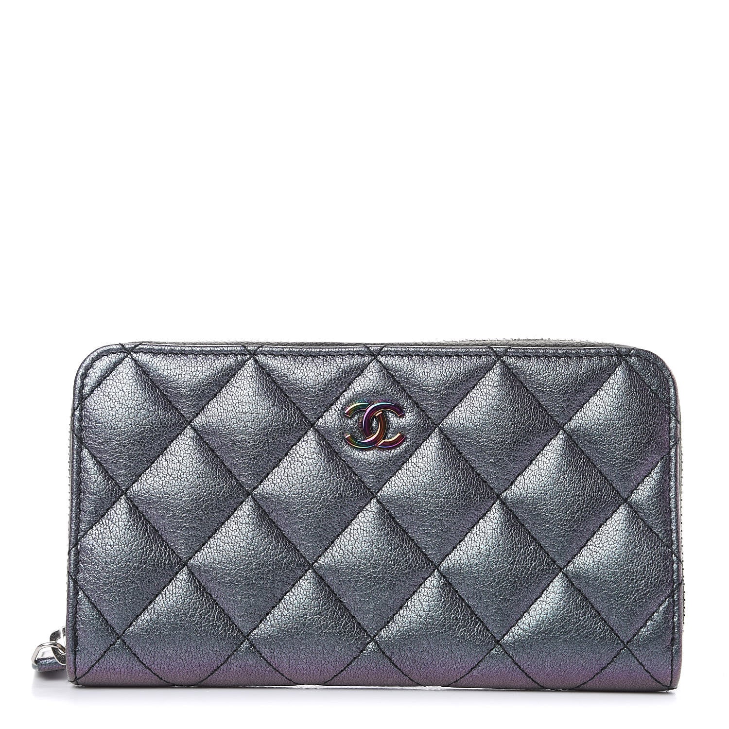 Chanel Iridescent Goatskin Quilted Small Zip Around Wallet Purple 1 of 8