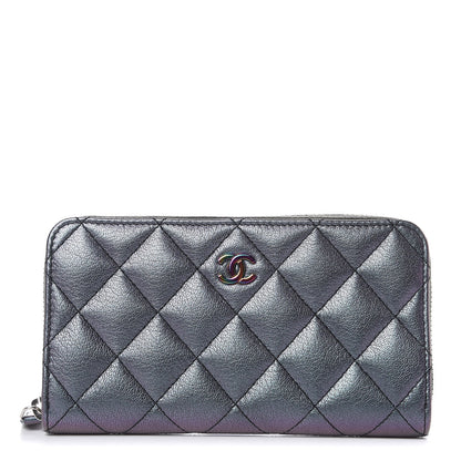 Chanel Iridescent Goatskin Quilted Small Zip Around Wallet Purple 1 of 8