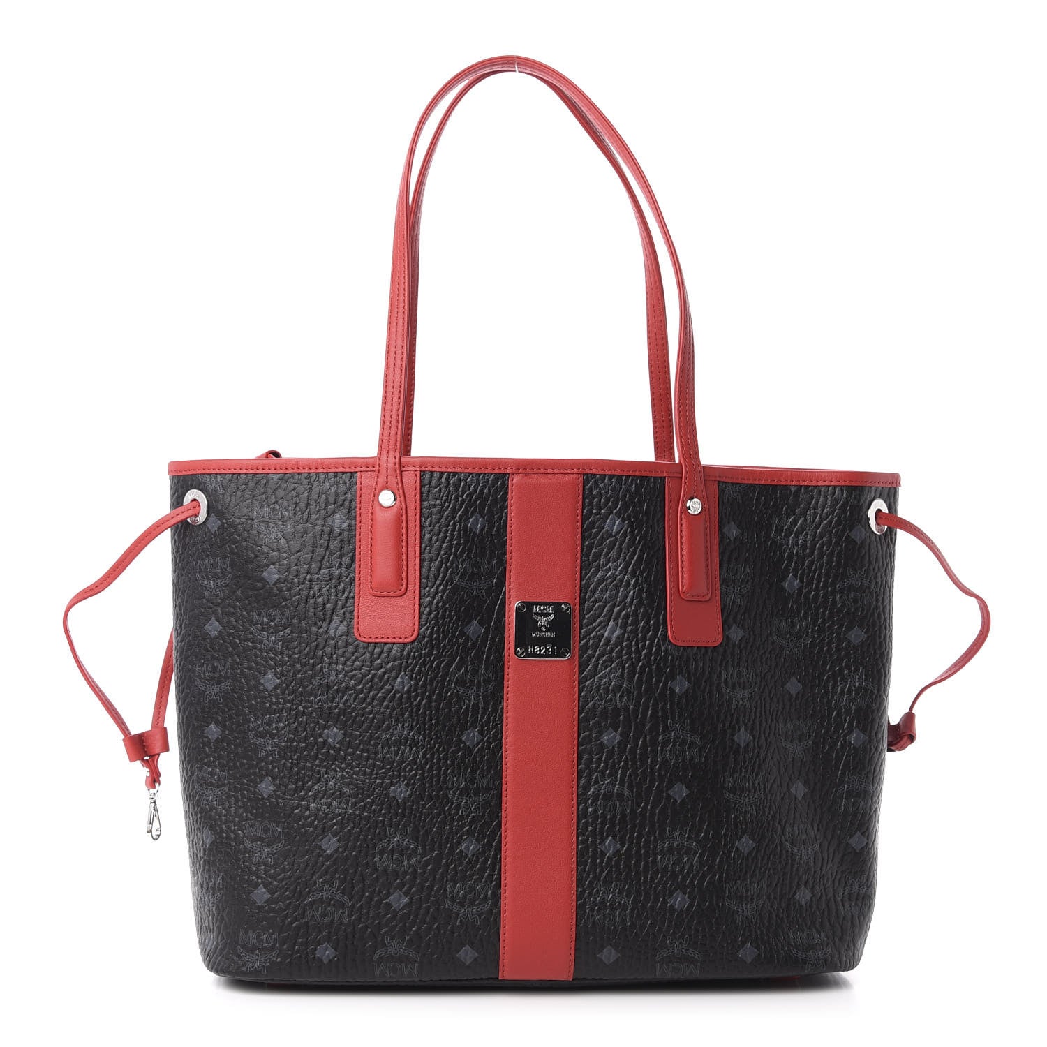 MCM Visetos Medium Liz Reversible Shopper Tote Black Red 3 of 19