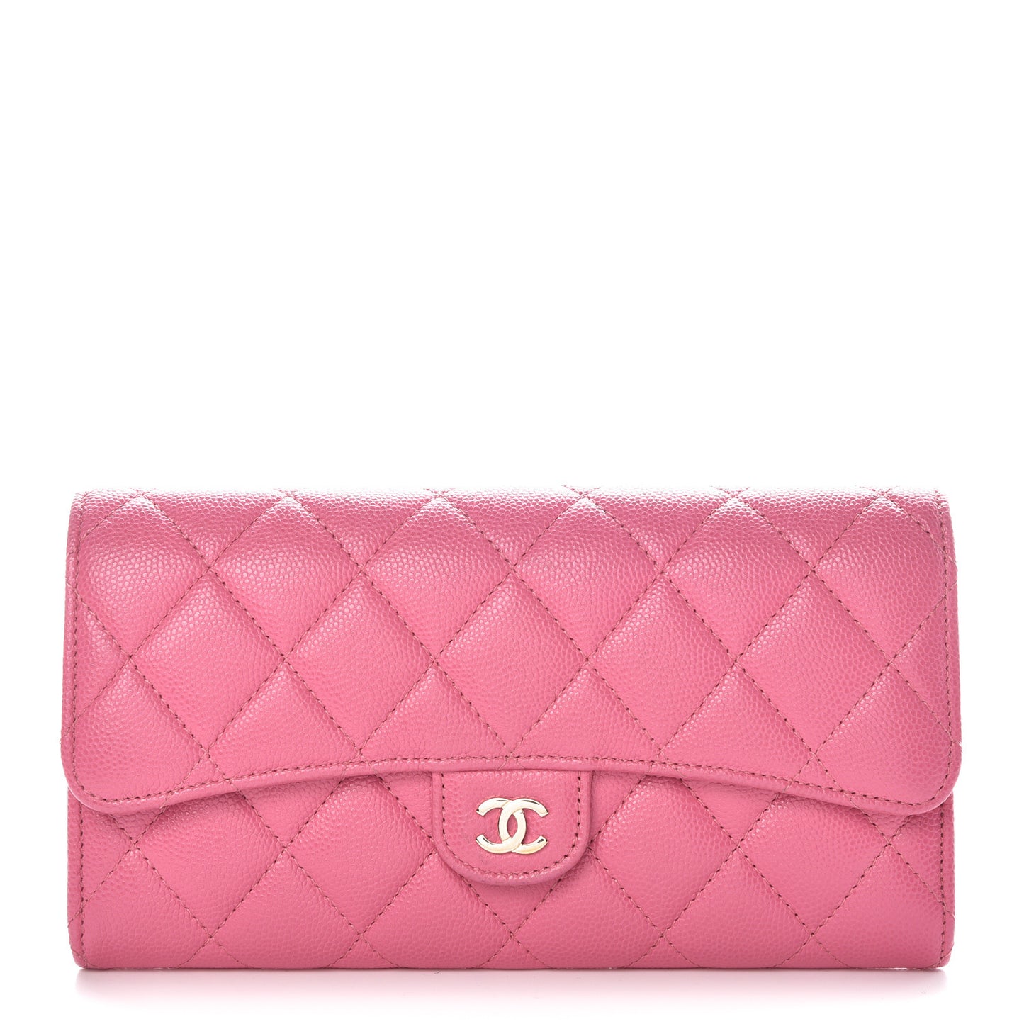 Caviar Quilted Large Gusset Flap Wallet Pink
