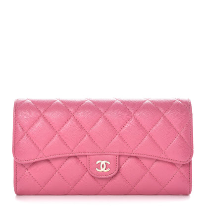 Chanel Caviar Quilted Large Gusset Flap Wallet Pink 1 of 11