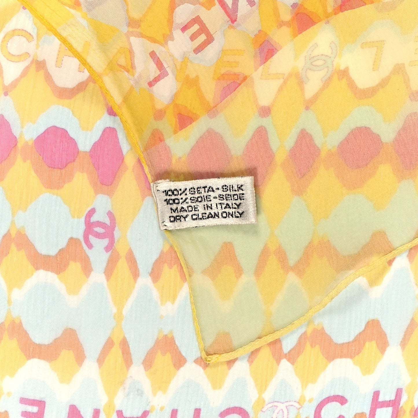 Silk Chiffon CC Scarf Yellow Pink