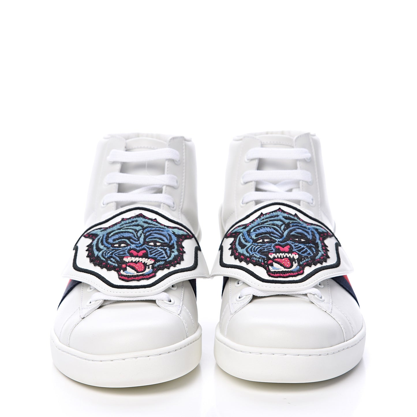 Calfskin Ayers Embroidered Web Mens Ace Removable Patches High Top Sneakers 8.5 White