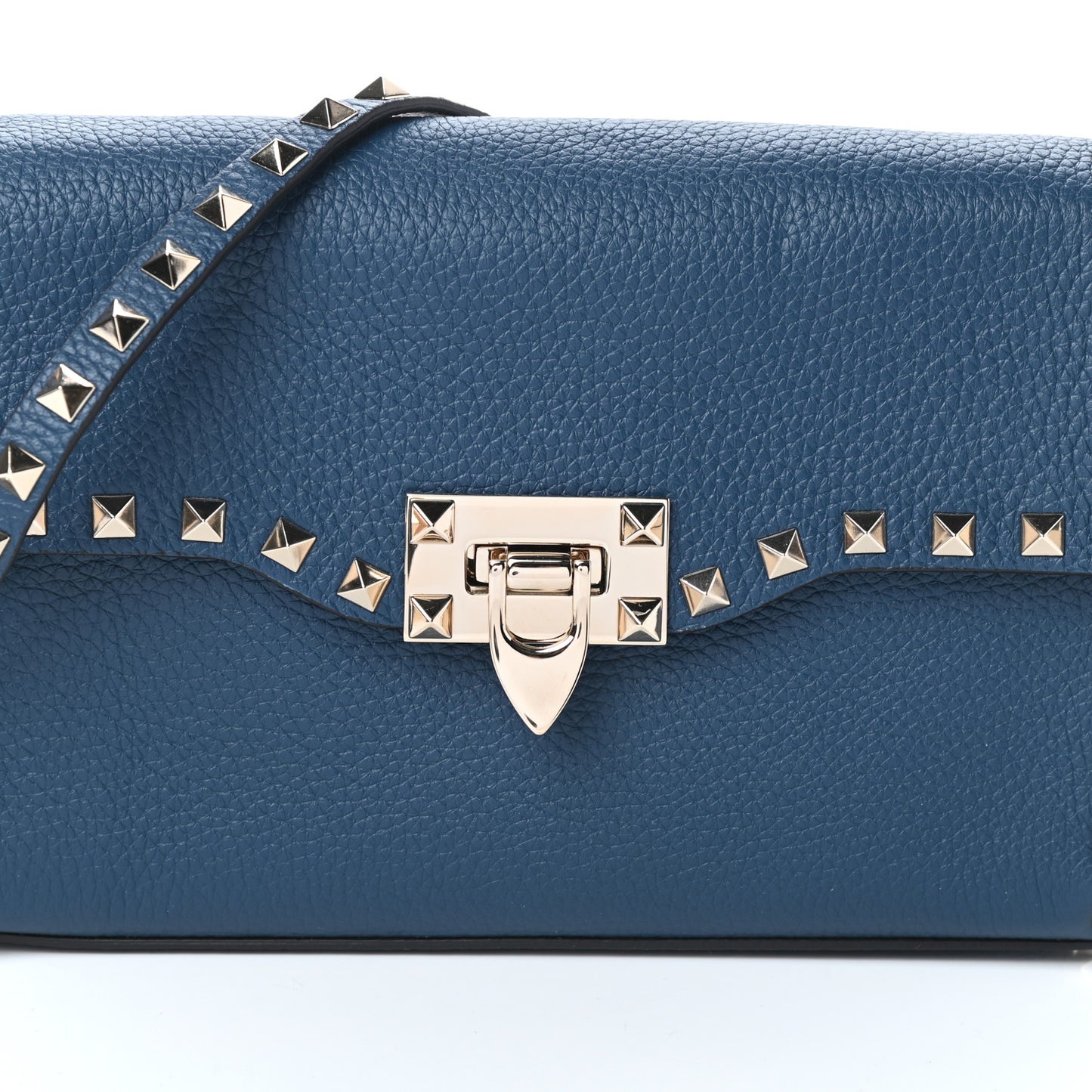 Pebbled Calfskin Medium Rockstud Flip Lock Crossbody Bag Peacock