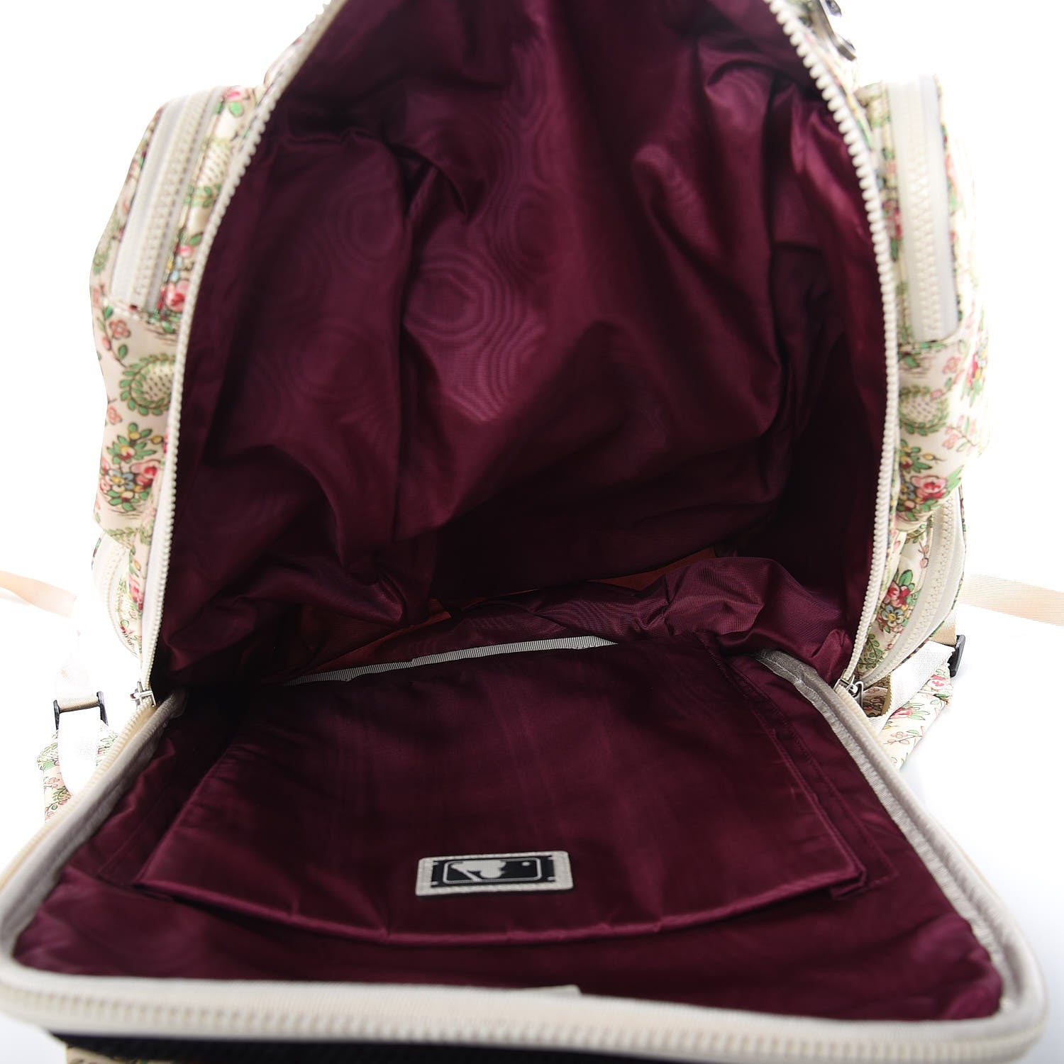Gucci X MLB Satin Floral Print NY Yankees Patch Backpack Ivory Green 5 of 11