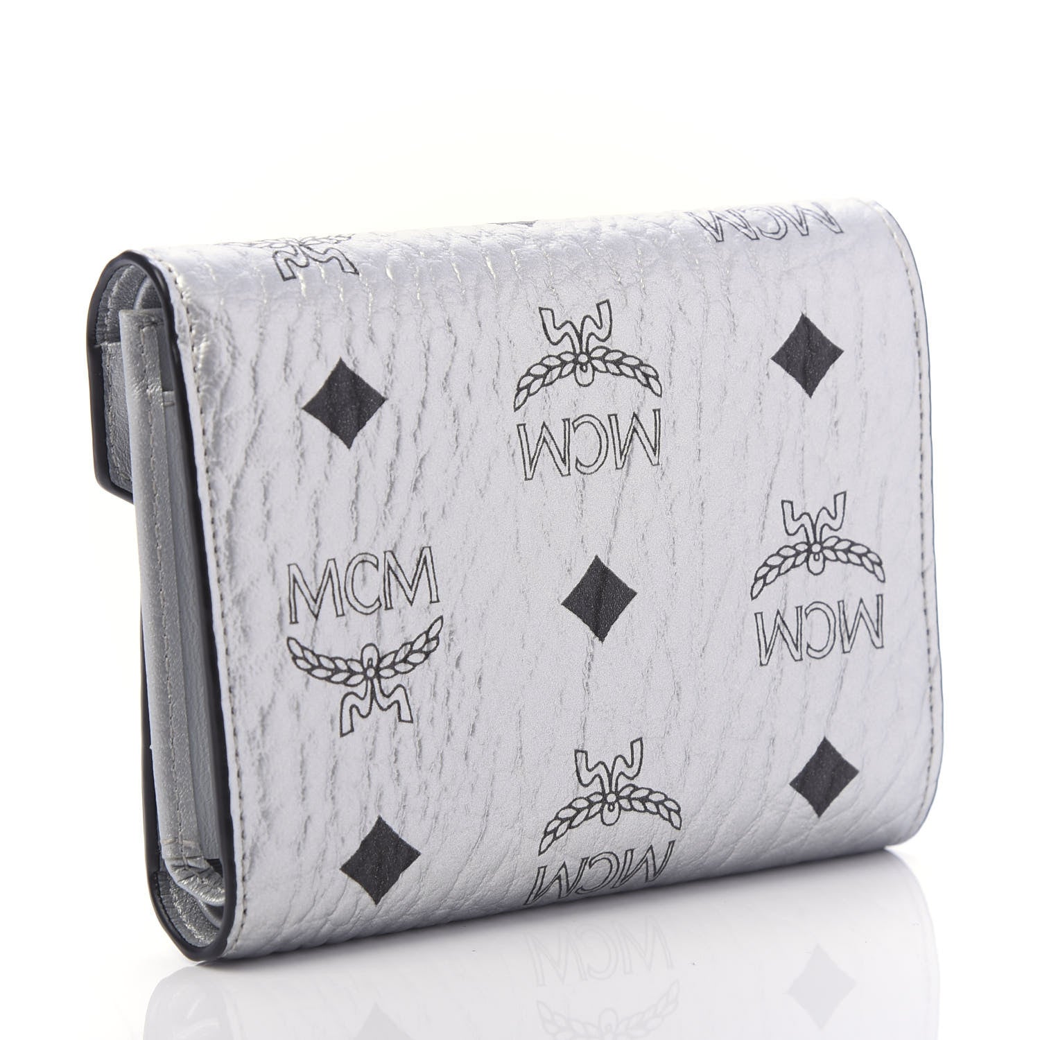 MCM Metallic Visetos Compact Wallet Silver 3 of 10