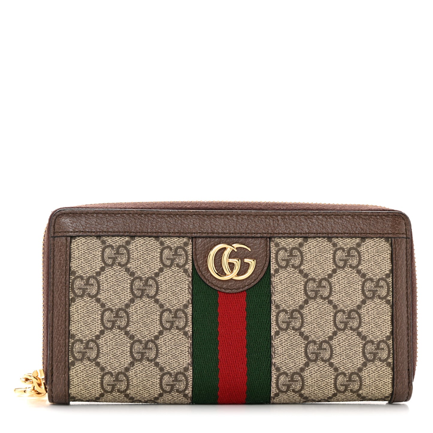 GG Supreme Monogram Web Ophidia Zip Around Wallet Brown