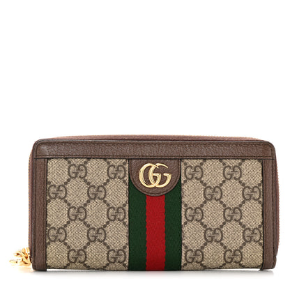 Gucci GG Supreme Monogram Web Ophidia Zip Around Wallet Brown 1 of 8