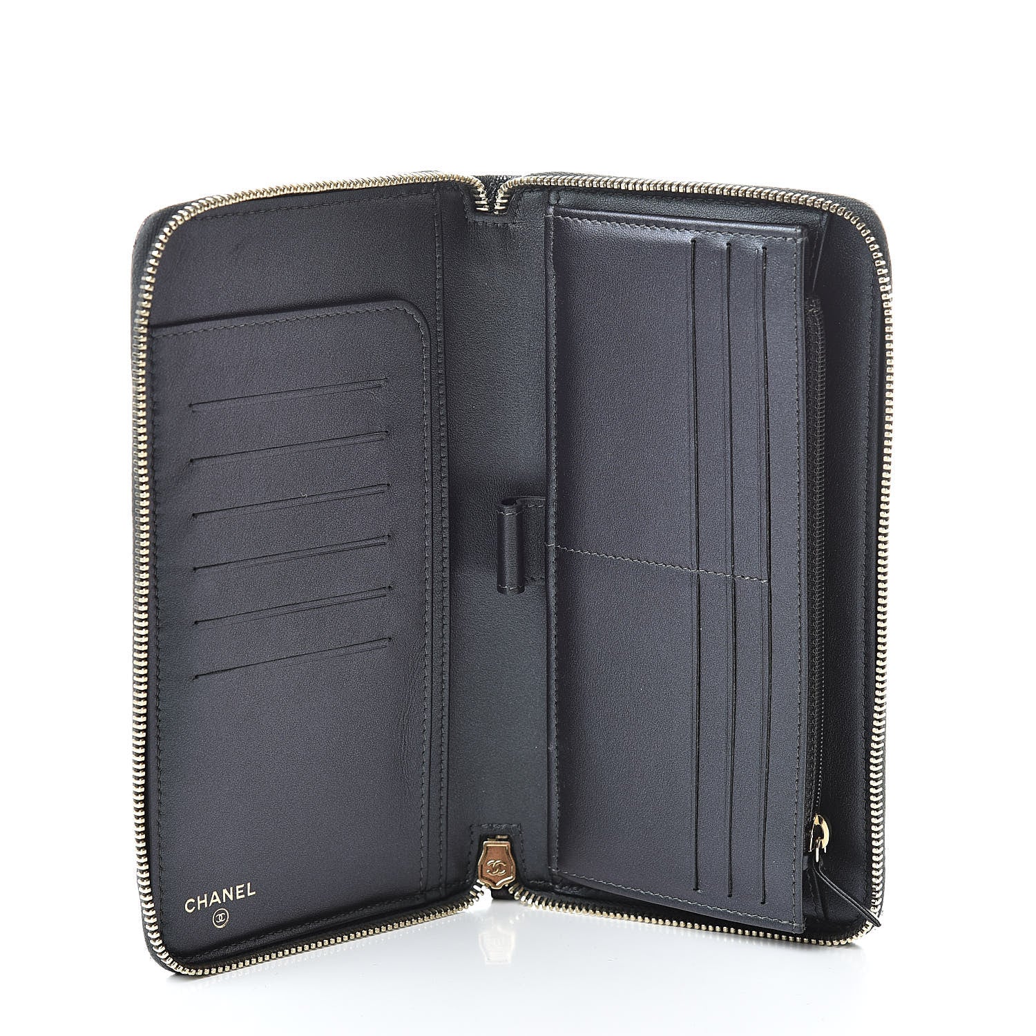 Chanel Iridescent Caviar Quilted Large Zip Around Organizer Wallet Black 5 of 9