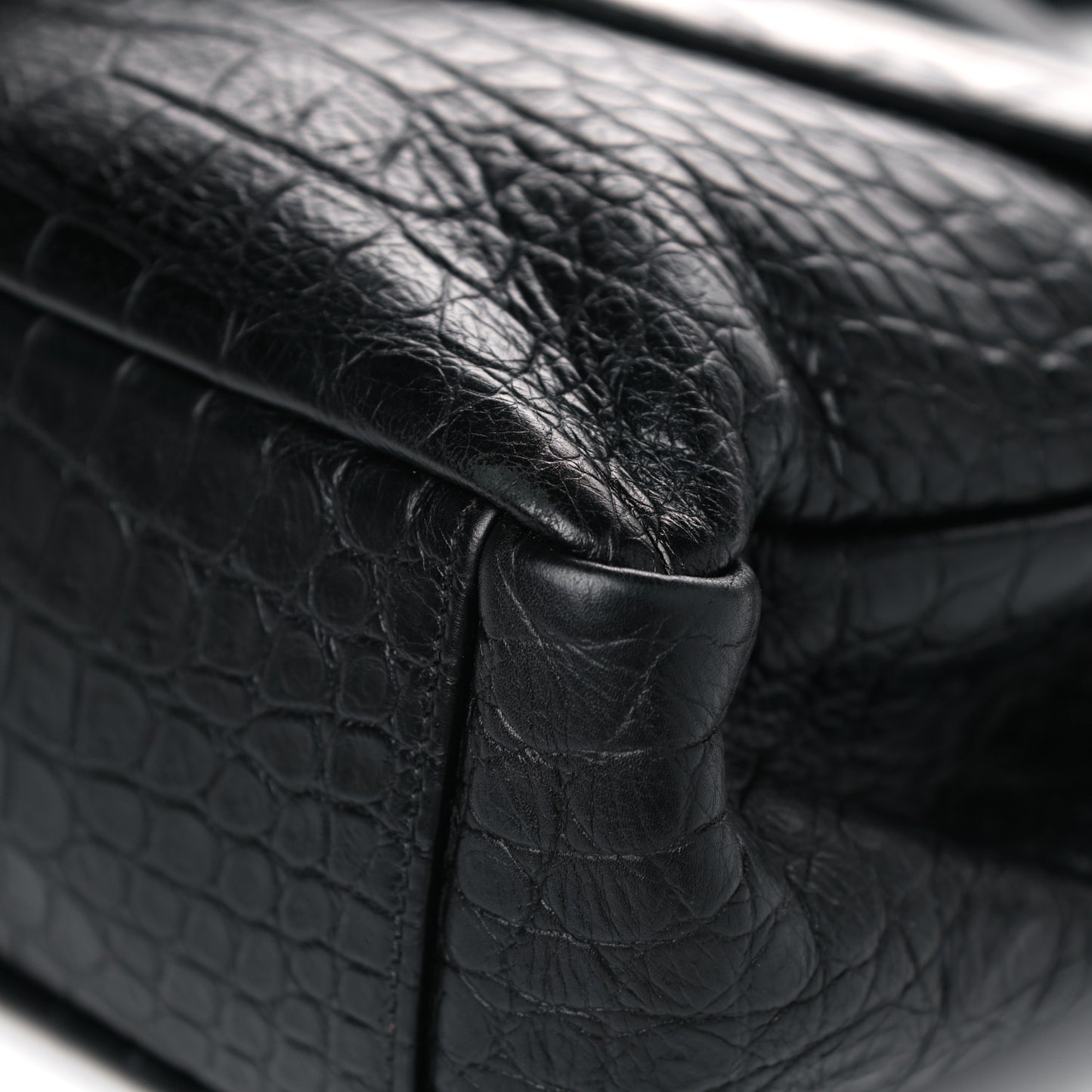 Calfskin Crocodile Embossed Monogram Large College Satchel Black