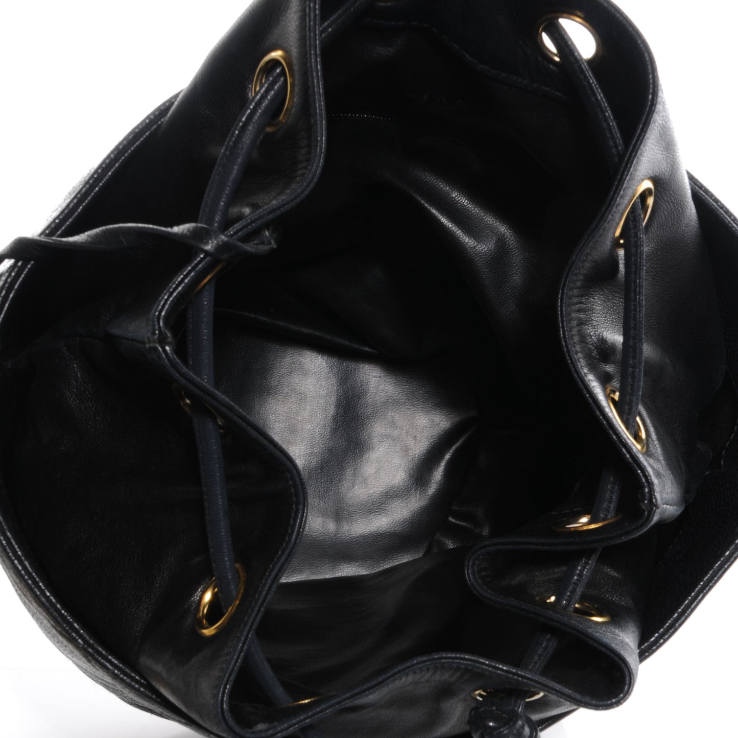 Caviar Drawstring Bucket Shoulder Bag Black