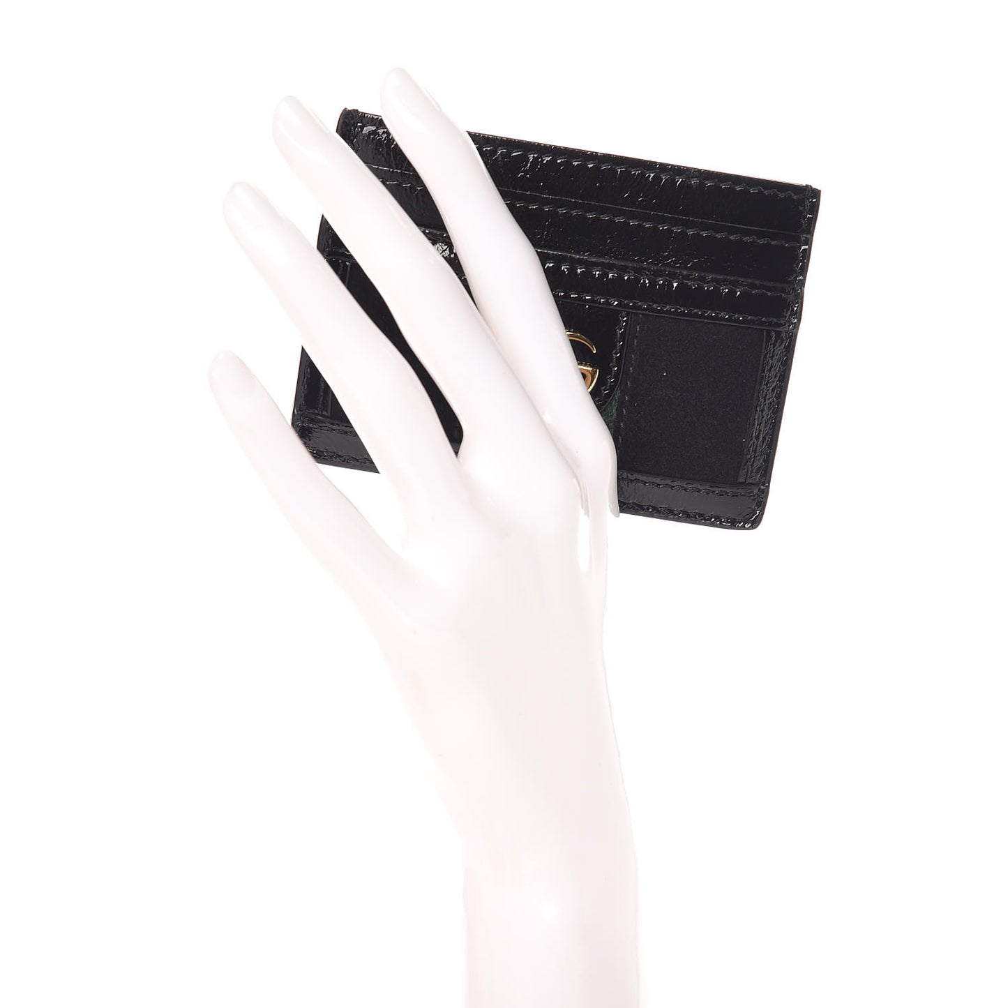 Suede Patent Web GG Ophidia Card Holder Black