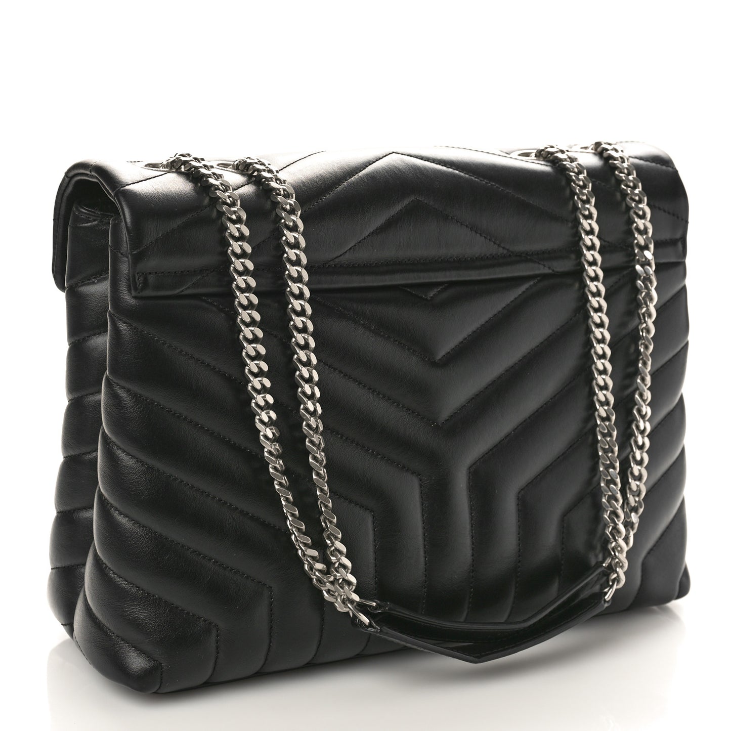 Calfskin Y Quilted Monogram Medium Loulou Chain Satchel Black
