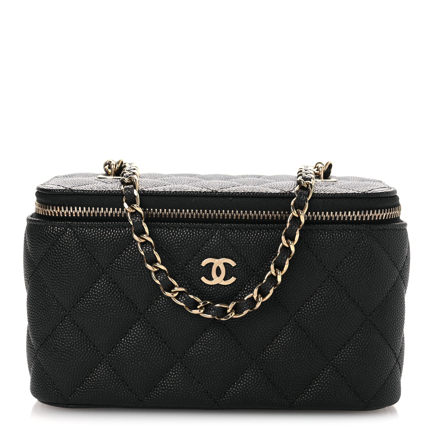 Caviar Quilted Small Vanity Case With Chain Black