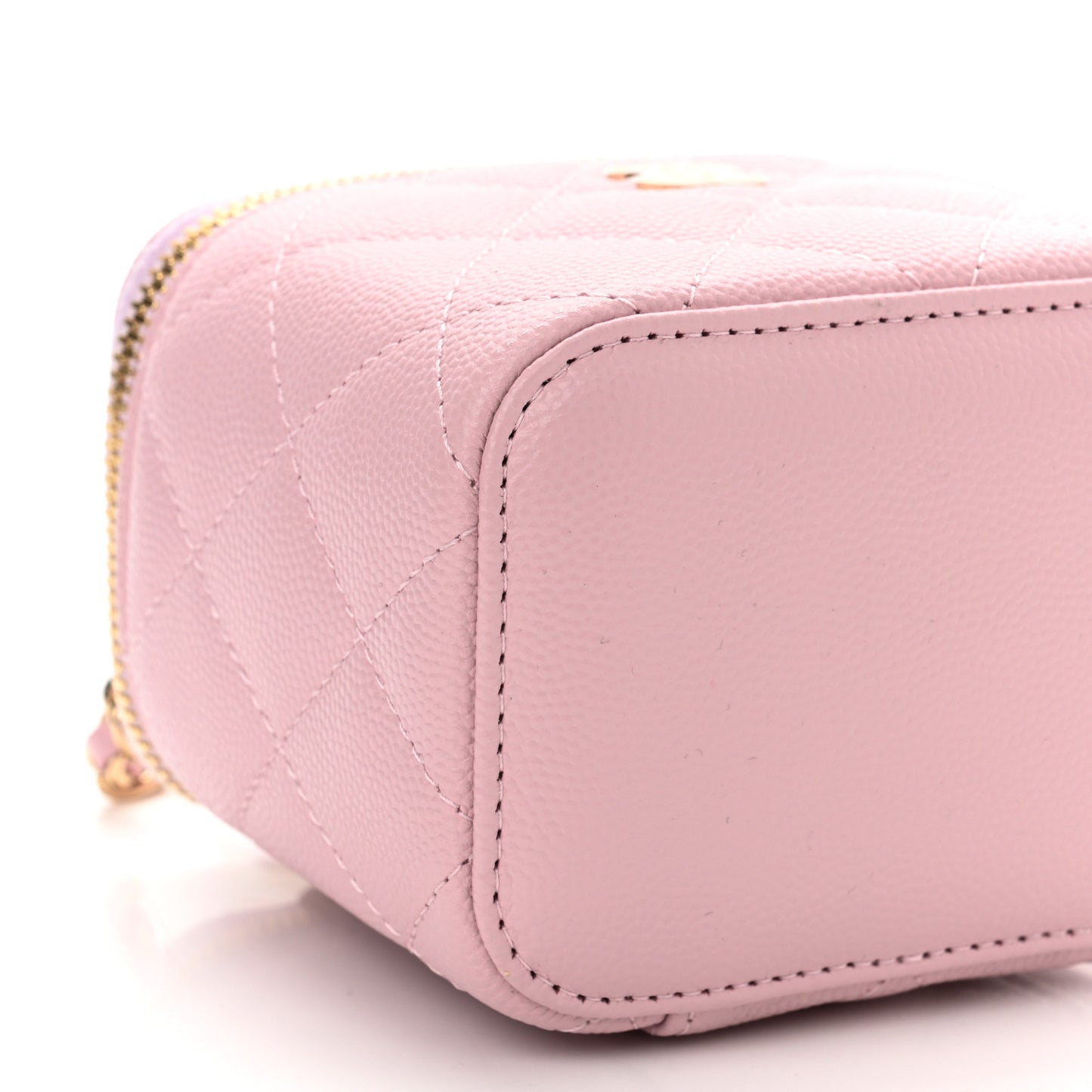 Caviar Quilted Mini Vanity Case With Chain Light Pink