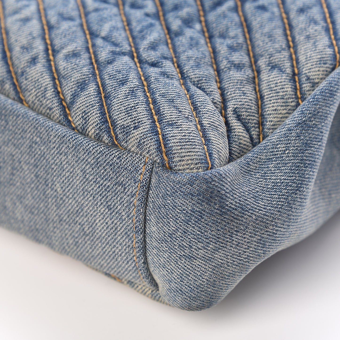 Denim Matelasse Chevron Summer Embroidered Monogram Medium College Bag Blue