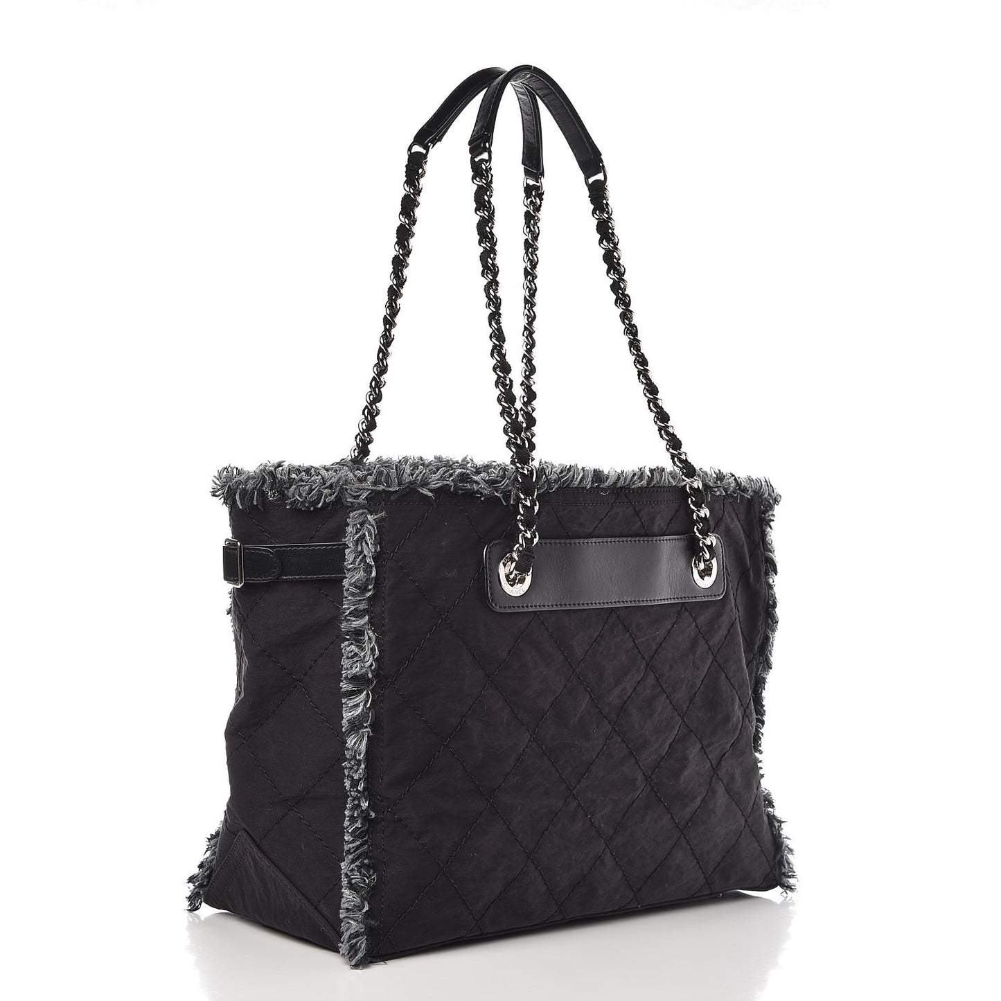 Canvas Stitched Tweed Large Tote Black