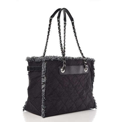 Chanel Canvas Stitched Tweed Large Tote Black 3 of 7