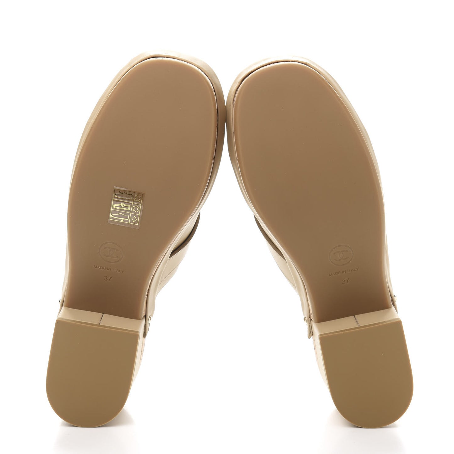 Calfskin CC Turn Lock Clogs 37 Beige