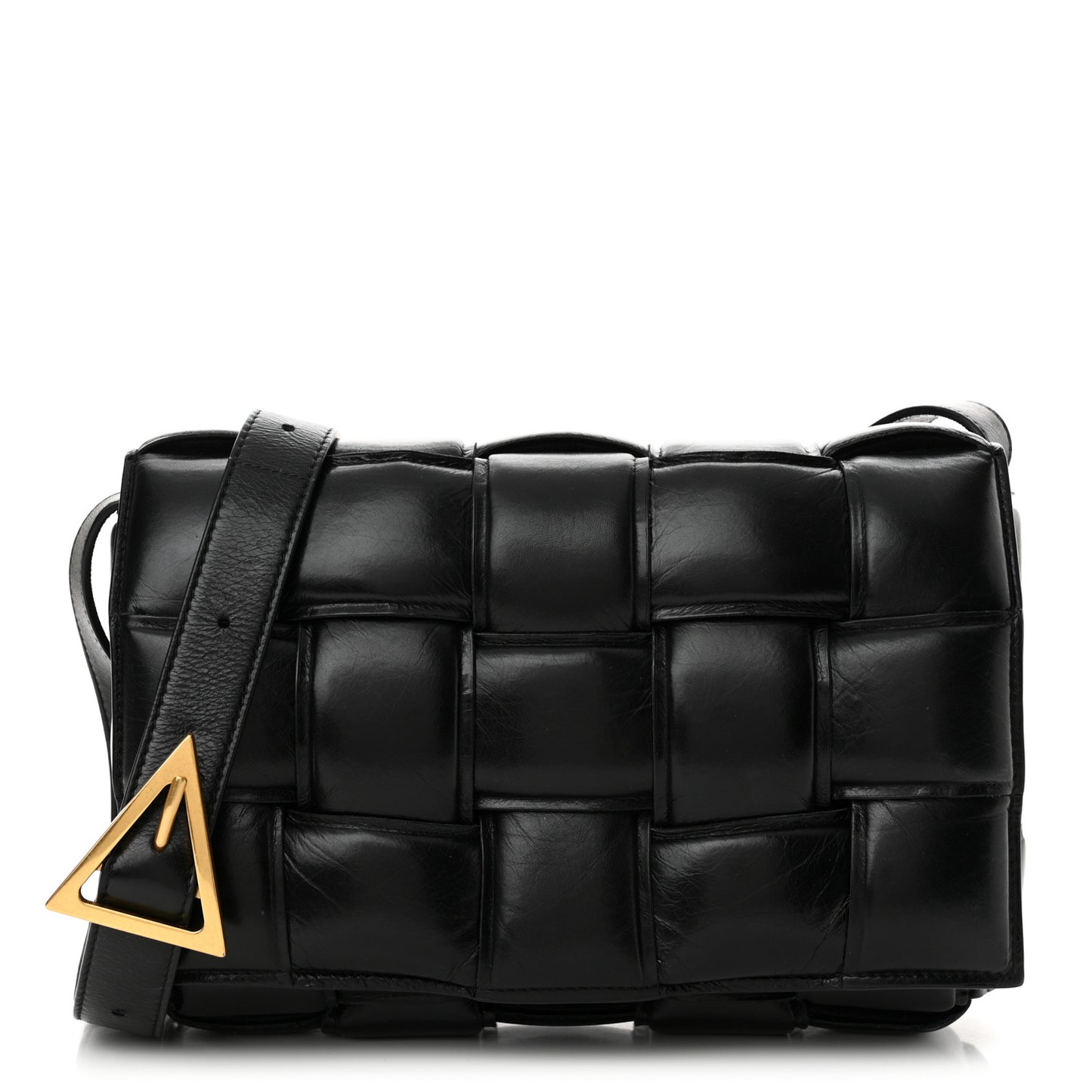 Paper Calfskin Maxi Intreccio Padded Cassette Crossbody Black